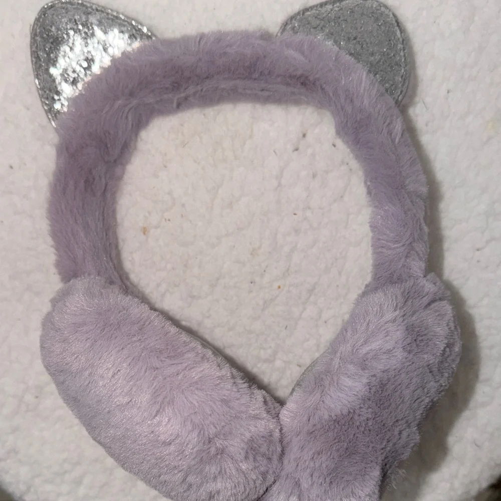 Silver and Purple Cat‎ Ear Earmuffs Girls Winter Warm NWOT